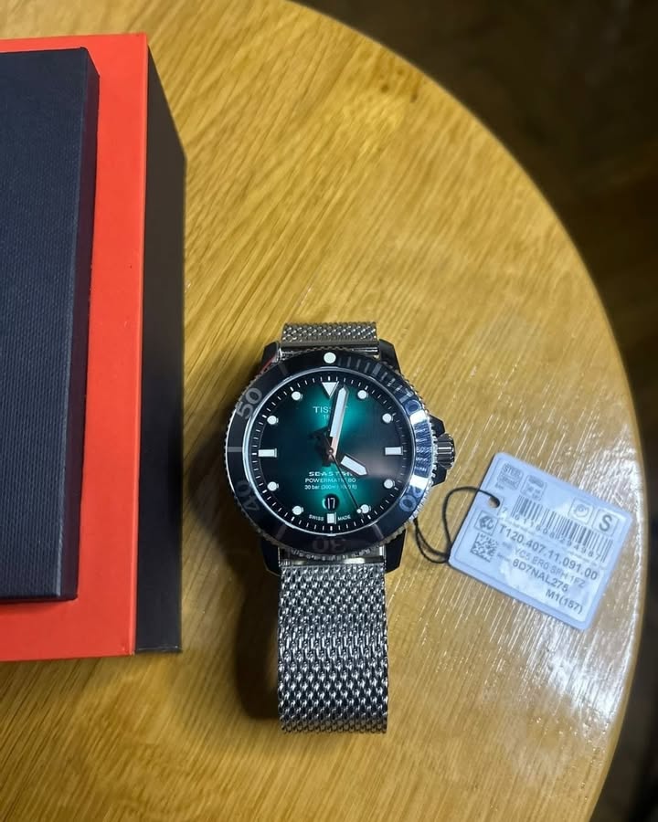 TISSOT SEASTAR 1000 POWERMATIC 80-GREEN-MESH BRACELET-43 mm